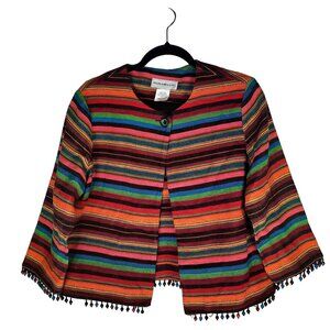 Sharon Young Striped Colorful Embellished Cropped Jacket